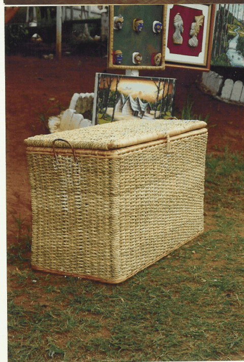 Valise en vannerie
Vannier : P. FONKEU. Matériaux : rotin et raphia. H 65 cm x l 40 cm x P 80 cm

Photo C. Zeh 2005